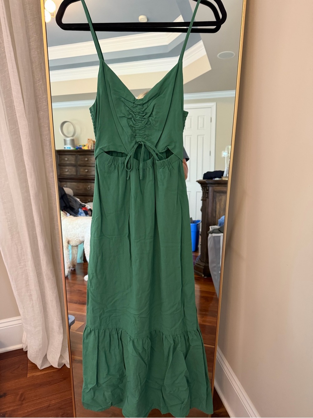 Z Supply Green Spaghetti-Strap Maxi Dress with Ruched Bodice